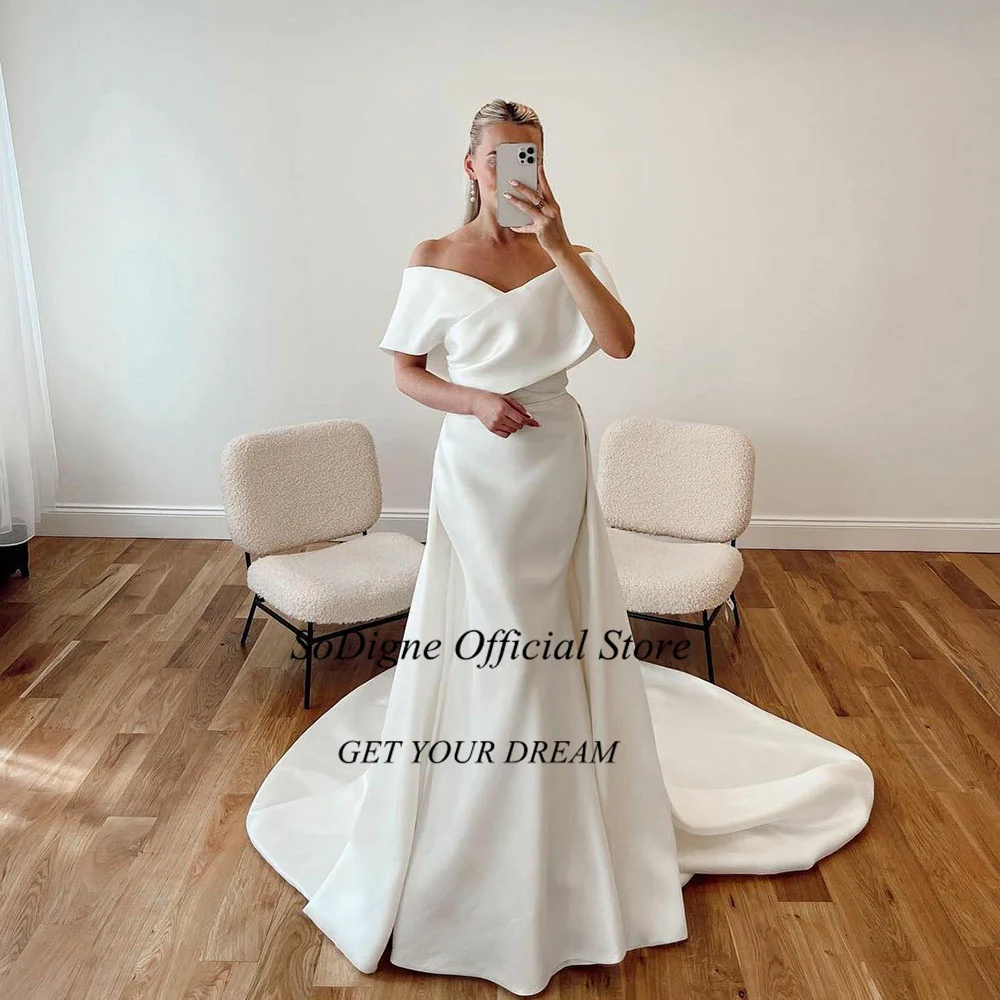 Sodigne Sexy Mermaid Trouwjurken Off Shoulde Elegante Jurk Met Afneembare Train Wedding Party Custom Made Voor Vrouwen Eenvoudige