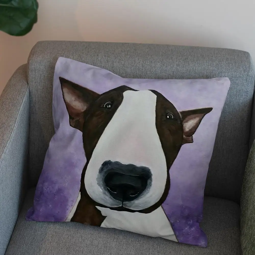 

Наволочка для подушки с изображением бультерьера, для автомобиля, дивана, декоративная, для дома, с двусторонним принтом, плюшевая, квадратная, чехол для подушки