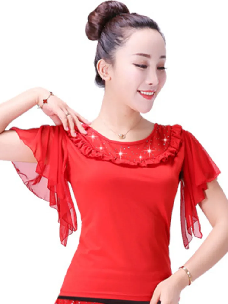 Latin Top Women Latin Dance Basic Top Girl Dancewear Sexy Latin Ballroom Samba Tango Flamengo Dancing Practice T-shirt Costume