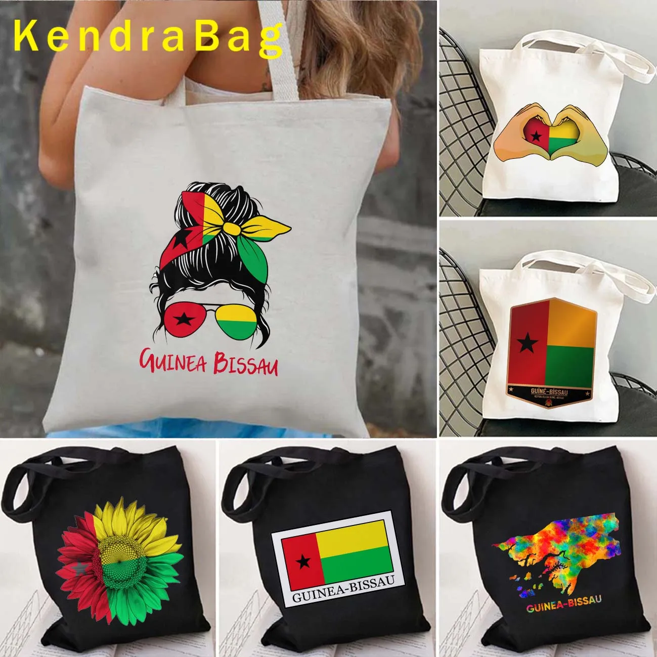 Arms of Guinea Bissau Flag Map Emblem Guinean Girl Love Heart Women Canvas Shoulder Totes Bag Harajuku Shopper Reusable Handbags