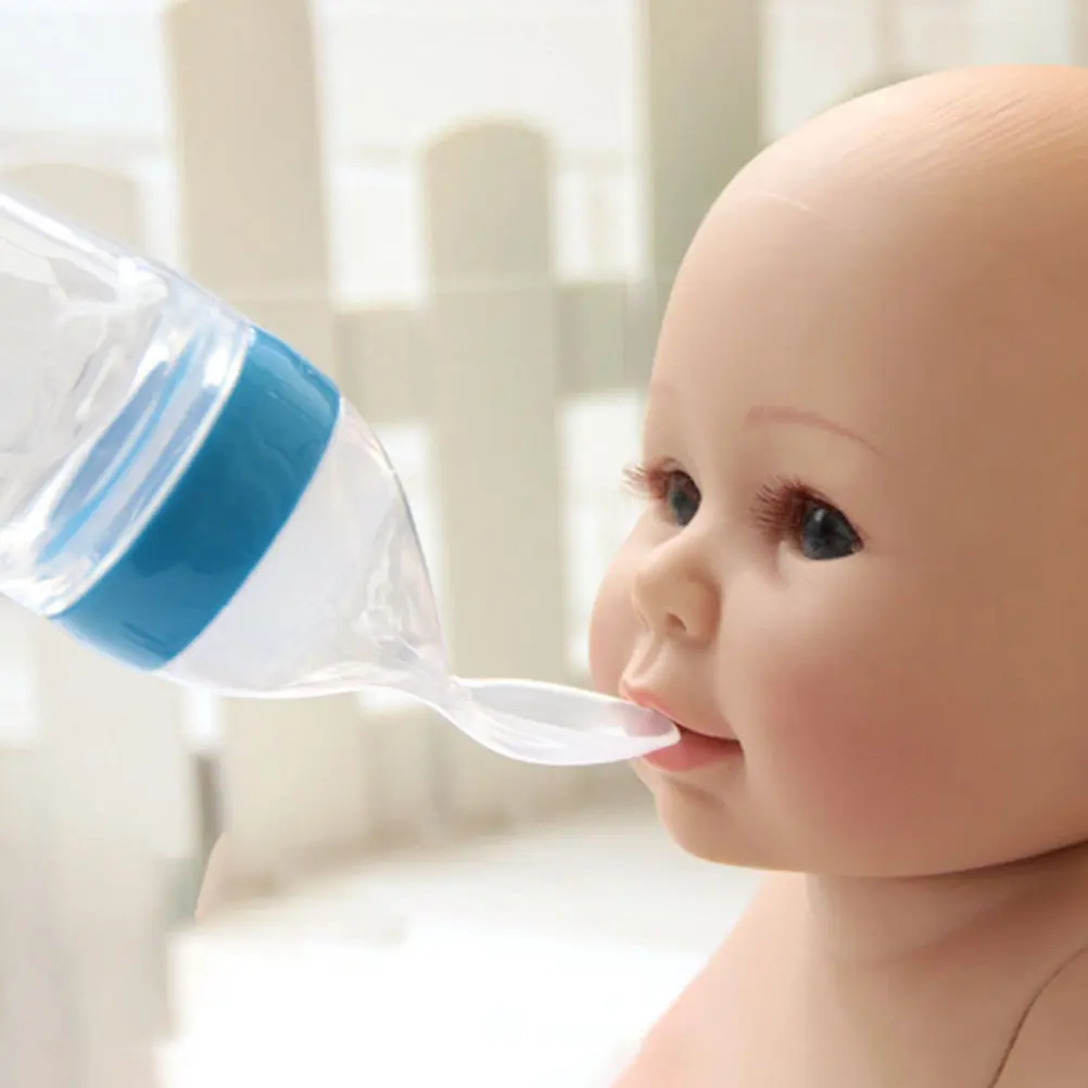 

120Ml Rice Cereal Spoon Bottle Silicone Baby Feeder with Spoon Cover Squeeze Dispensing Feeder for Infants Travel Outdoor Use
