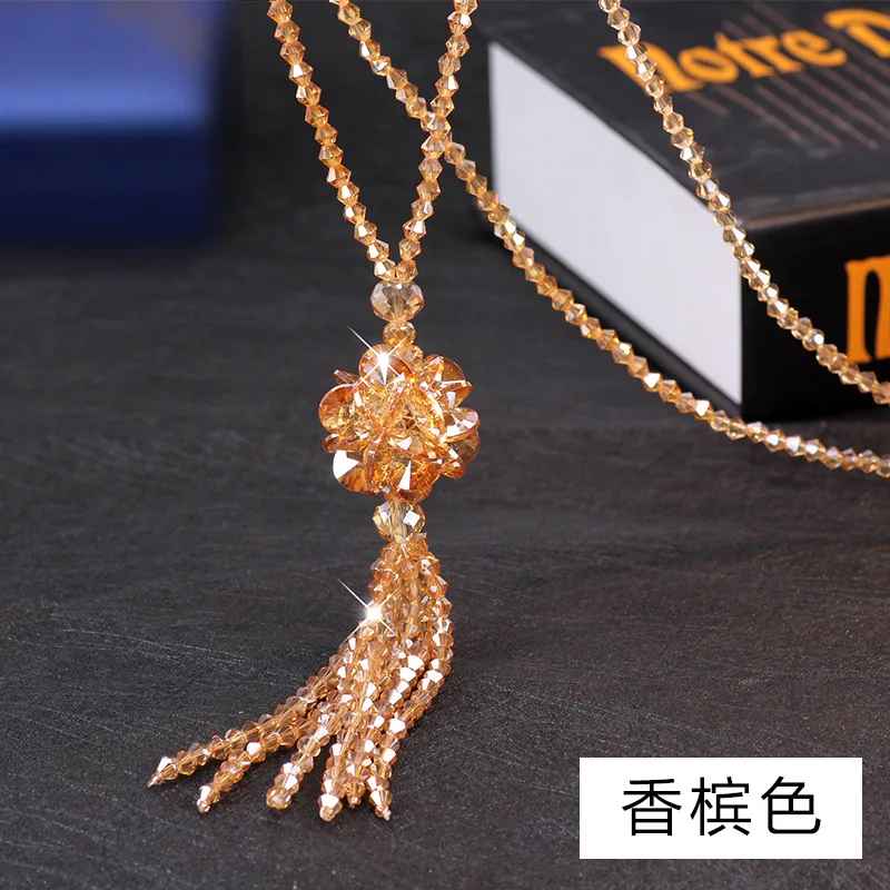 

Crystal long necklaces for women, clothes, multi-functional accessories for women, crystal balls, and flowered sweater chains