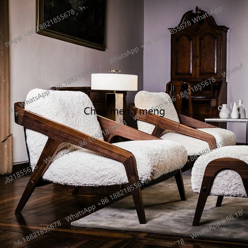 Fauteuil de luxe léger et créatif en bois massif tressé, idéal pour hôtel, villa, balcon, avec revêtement en cuir et tissu, fauteuil individuel de détente