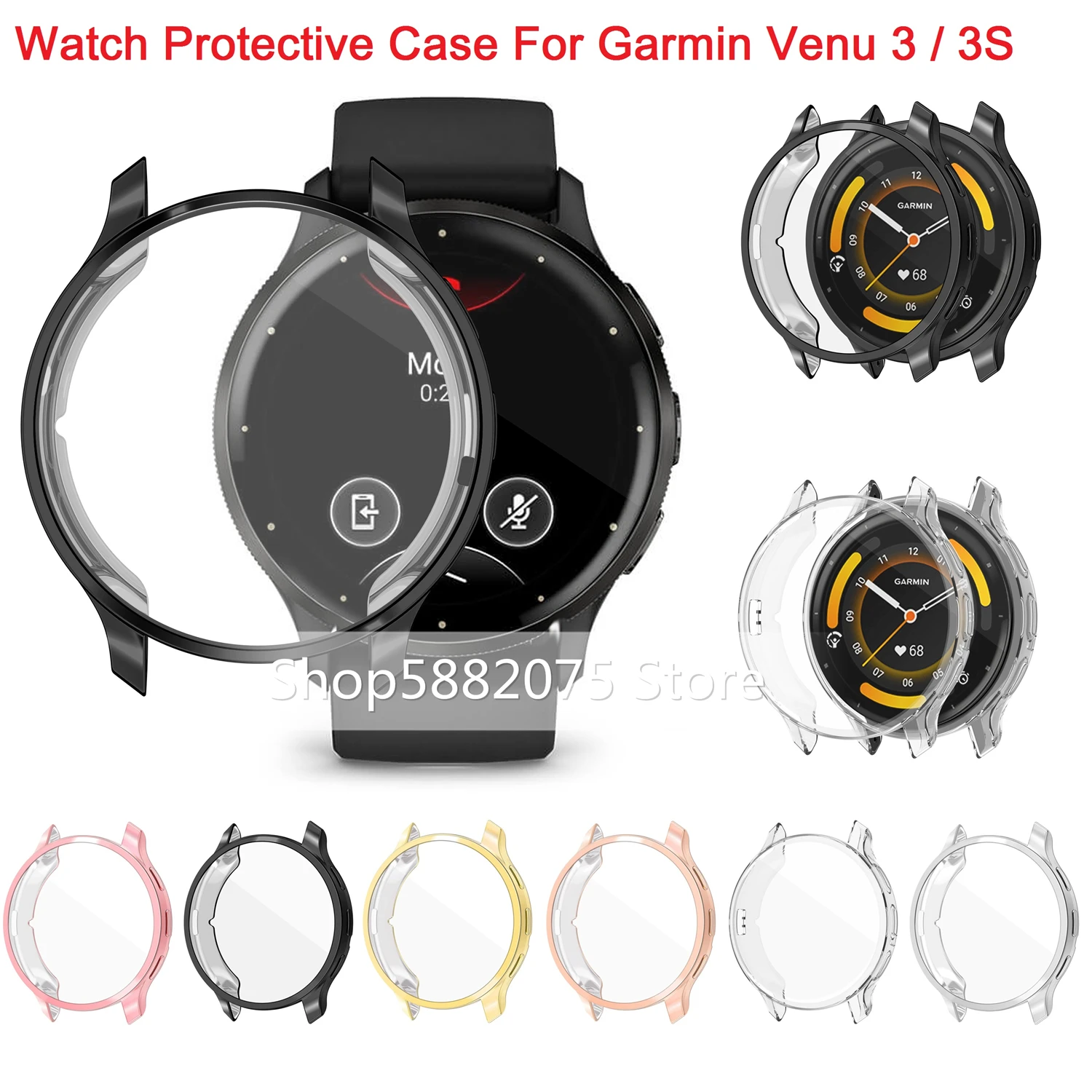 Watch Screen Protective Case For Garmin Venu 3 3S Silicone Protector Frame Cover TPU Shell Smart Watch Bumper Fall Protection