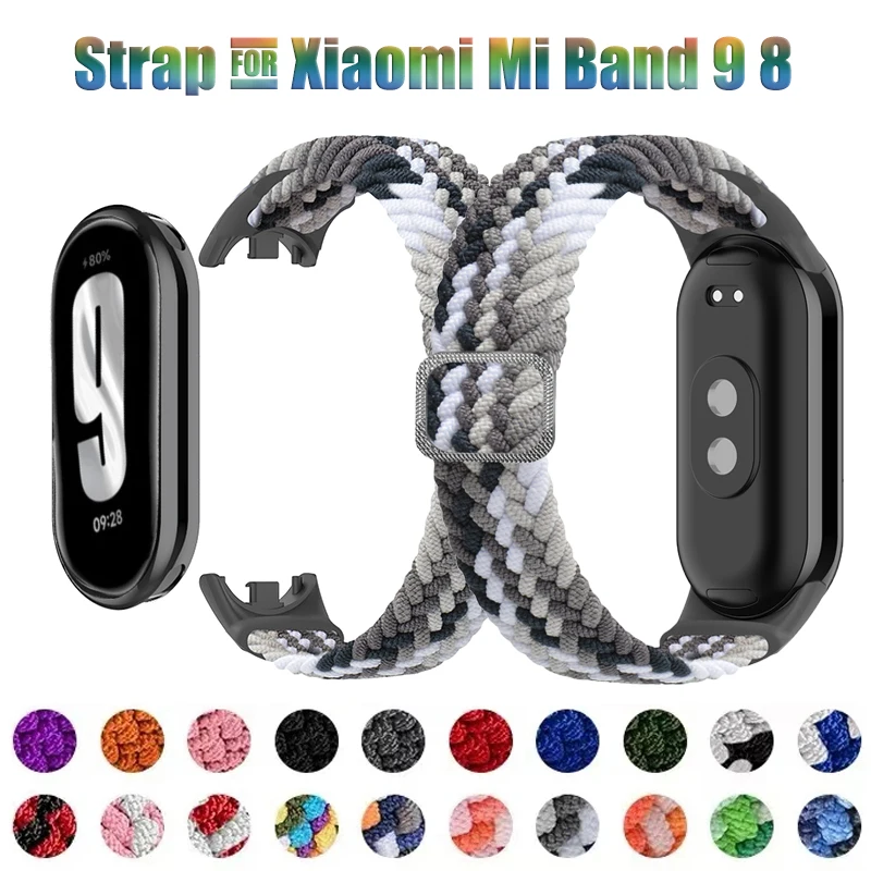 Strap for Xiaomi Mi Band 9 8 Elastic Nylon Braided Solo Loop Adjustable Buckle Replacement correa bracelet for Miband 4 3 5 6 7