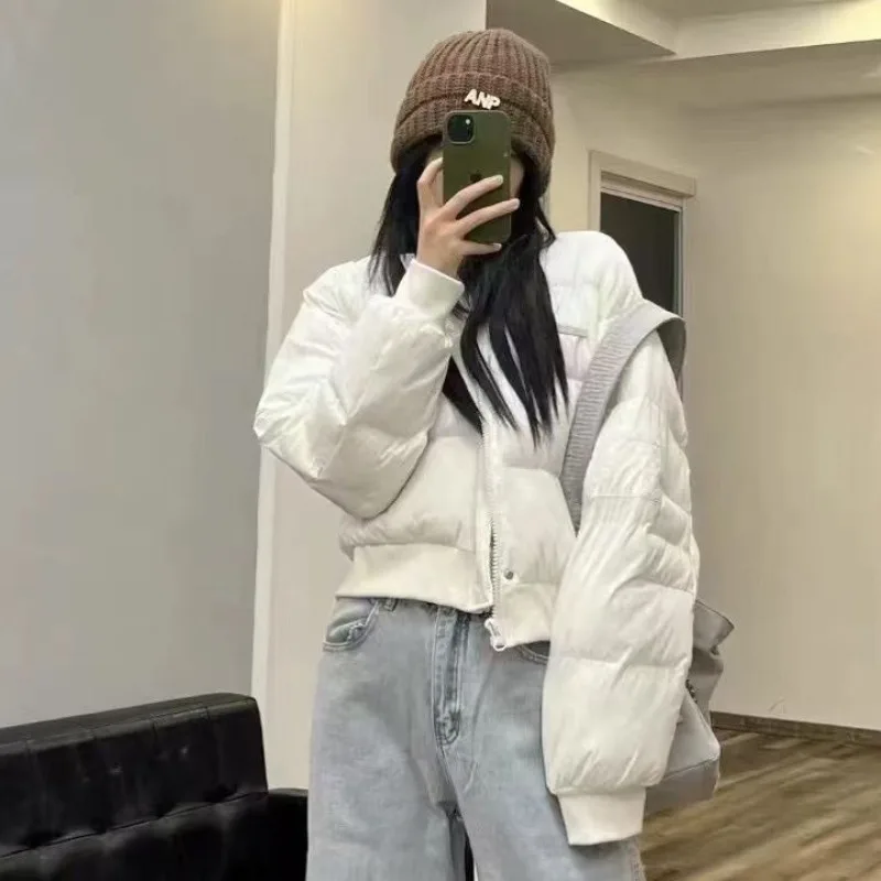 سترة مبطنة بالقطن الأبيض للنساء شتوية قصيرة على الطراز الأمريكي معاطف بيسبول فضفاضة للفتيات خفيفة الوزن وناعمة ودافئة سترات الخبز #4