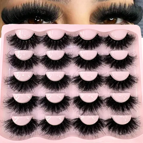 New 10 Pairs 3D Faux Mink Lashes Wispy Fluffy 25MM False Eyelashes Thick Volume Dramatic Cat Eye Lashes Long Strip Wispy Makeup