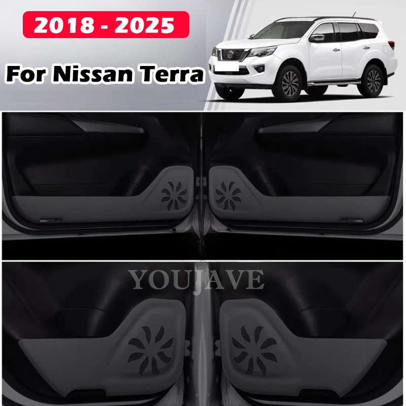 لنيسان تيرا 2018-2025 باب السيارة مكافحة ركلة وسادة جلدية الجانب الباب لوحة ملصقات واقية طقم الكسوة مكافحة القذرة وسادة اكسسوارات