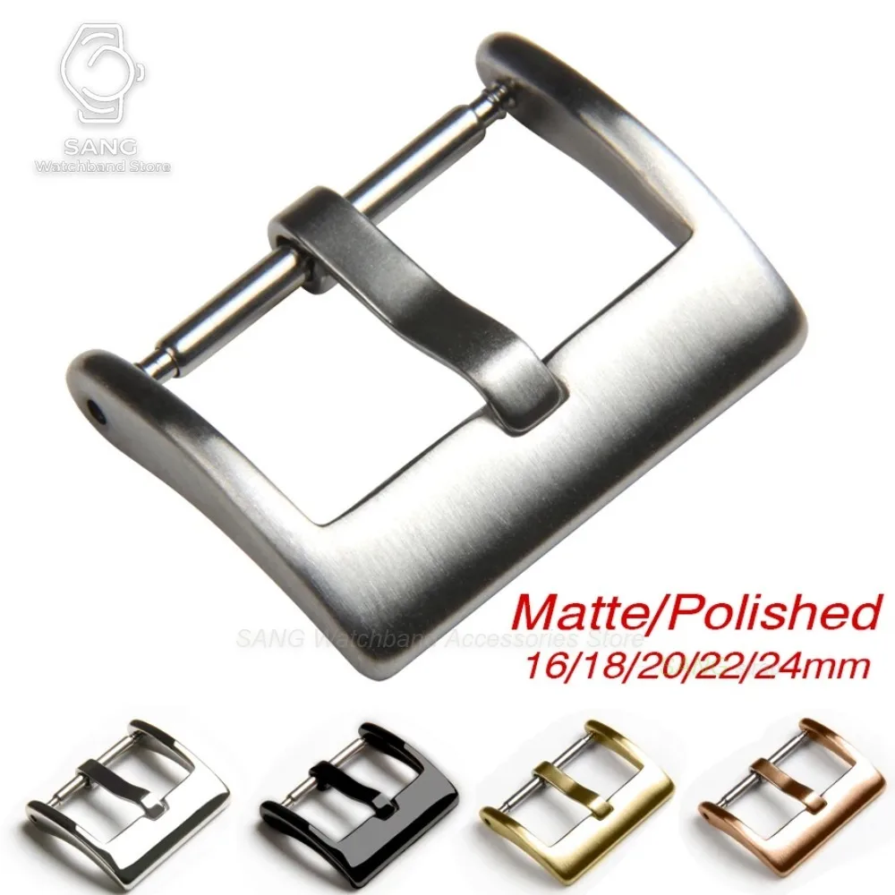 Watch Band Metal Buckle 16 18 20 22 24mm Strap Solid Square Button Silver Black Rose Gold Stainless Steel Matte Polished Clasp