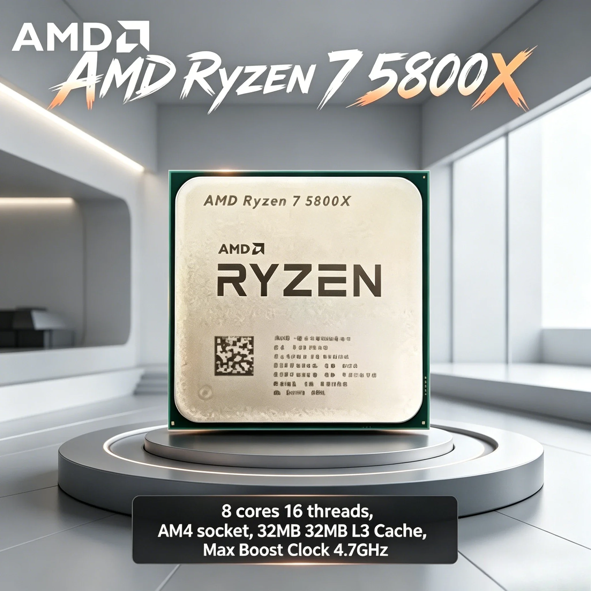 AMD Ryzen 7 5800X Desktop Processor 3.8 GHz 8-Cores 16-Threads AM4 Socket CPU Up to 4.7 GHz 3200 MT/s DDR4 7nm L3= 32 M New