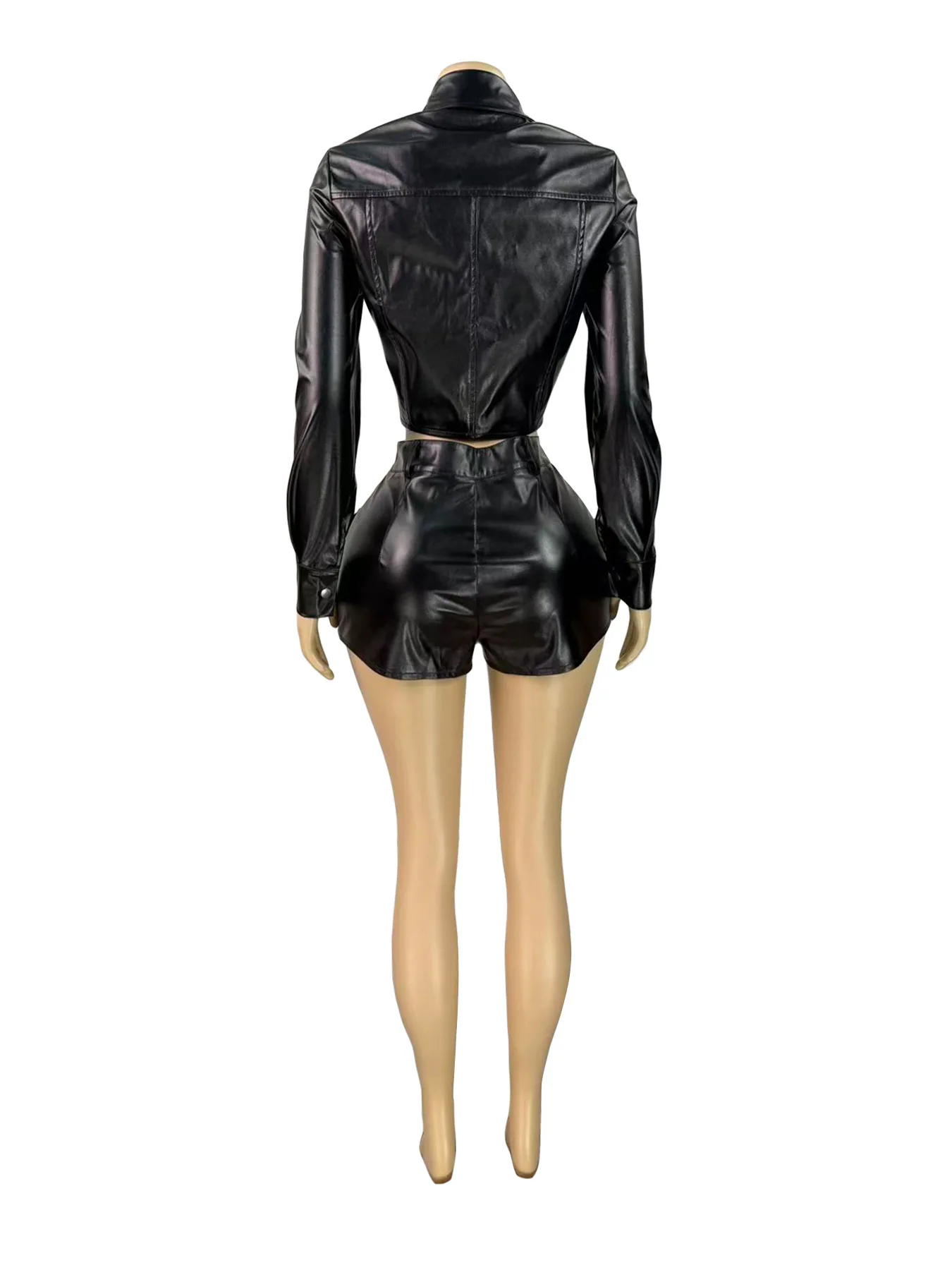 Nibber Hottie Punk PU 2-Piece 세트 여성 옷깃 싱글 브레스트 재킷 Zip 포켓 반바지 스키니 스트리트 힙 스터 클럽웨어 의상