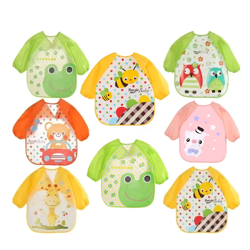 Waterproof EVA Full Sleeve Baby Bibs Children Apron Long Sleeve Feeding Smock Kids Eating Breastplate Infant Scarf Clothing.