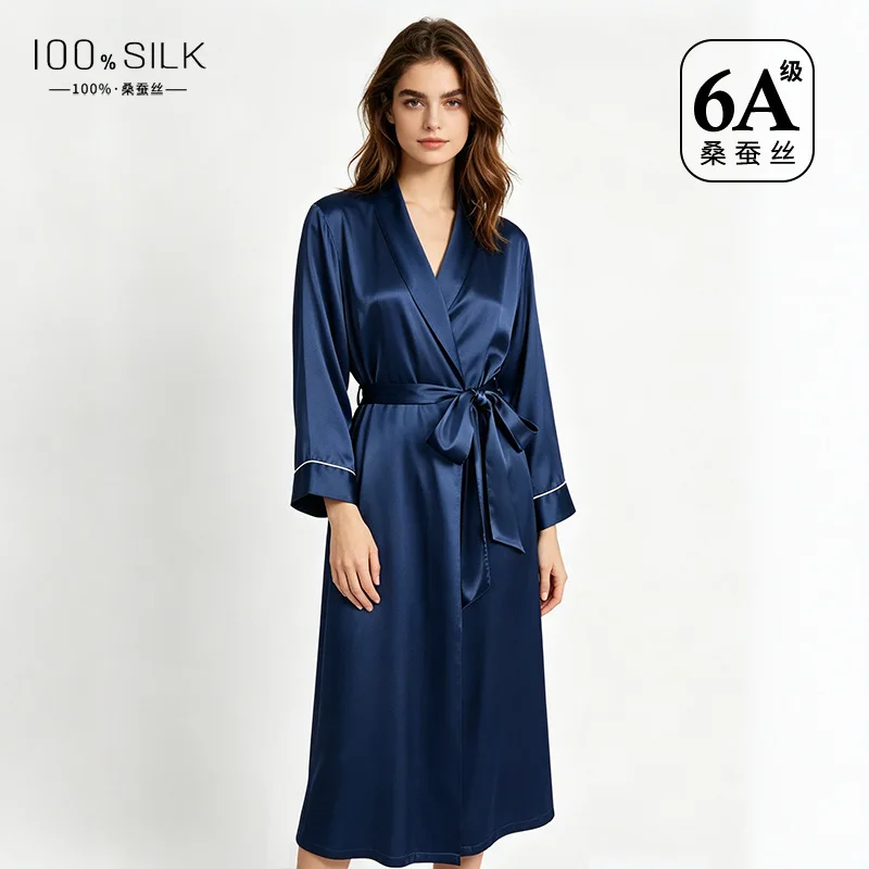 Women's 100% Mulberry Silk Robe Luxury Soft Spring Summer Bathrobe Bridal Morning Gown Outerwear Loungewear for Comfortable Styl
