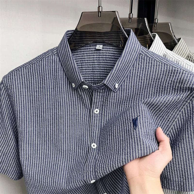 Kurzarmhemd aus 100 % reiner Baumwolle Luxusmarke Paul Pony besticktes gestreiftes Herren-T-Shirt atmungsaktives trendiges lässiges Sommer-Oberteil