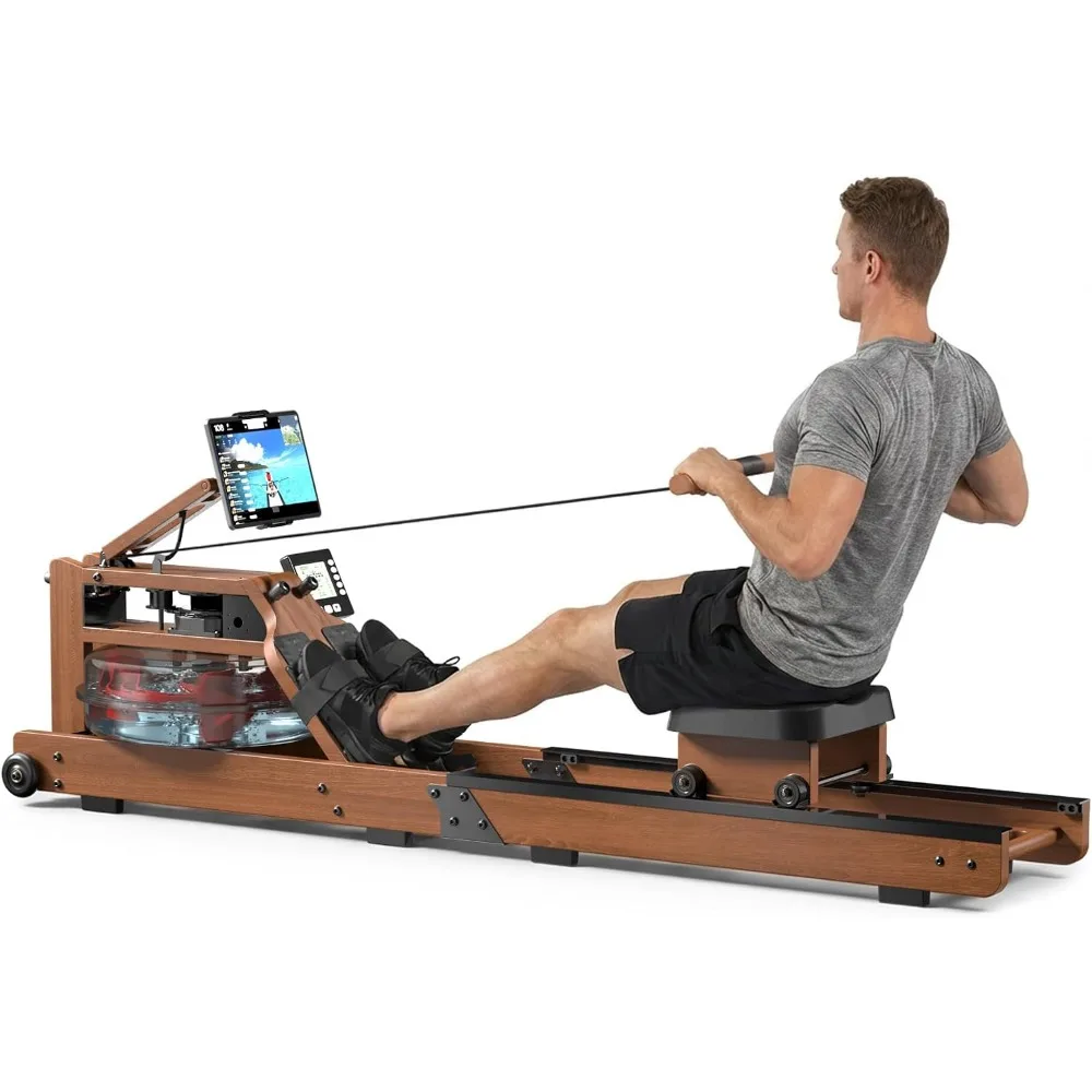 Wooden Rowing Machine for Home: Full Body Workout with LCD Monitor and Quiet Glide