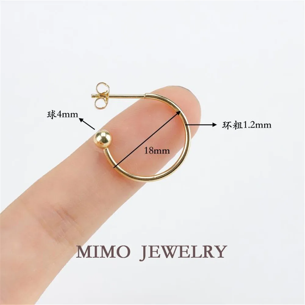 Color protected copper plated 14K gold C-shaped ball ring 925 silver needle earrings Semi-finished DIY earpiece M-199