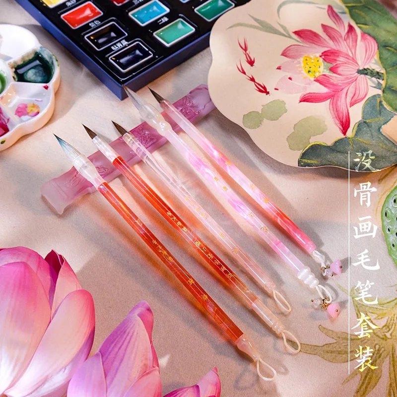 Chinese Painting Brush Set for Gongbi & Line Drawing, Fine Tip Calligraphy Brush for Xiaokai, Sumi-e Art Supplies