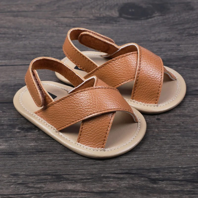 Sandalias de verano para bebé, zapatos de cuna de suela suave antideslizante de cuero PU para recién nacido, niño y niña, 0 a 18 meses