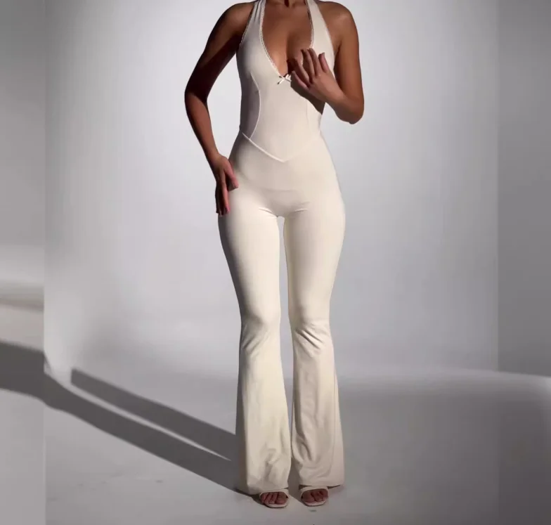 Effen kleur U-hals elastische strakke en sexy mouwloze jumpsuit