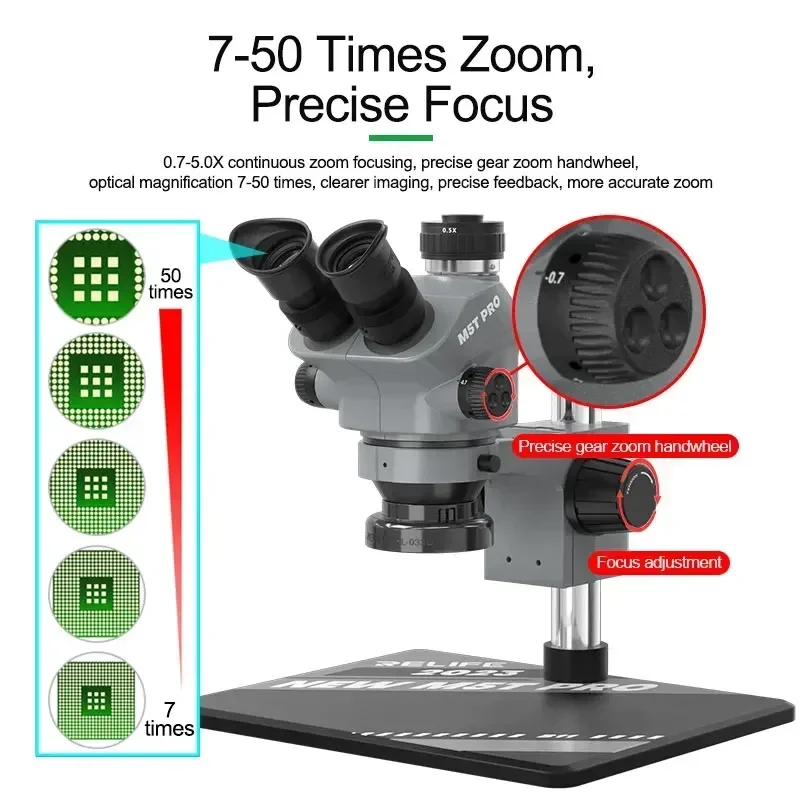 RELIFE RL-M5T Pro New Upgraded Simul Focal Industrial Optical Lab Zoom Stereo Trinocular Microscope 7-50X For PCB Repair Welding