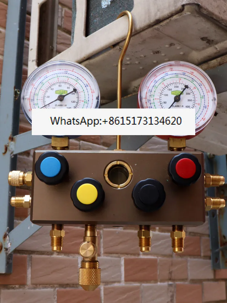 Air conditioning refrigeration 4-valve multi-channel refrigerant snow seed fluorination high and low pressure gauge group