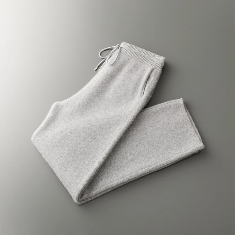 

4 РОЗОВЫЕ утолщенные брюки из 100% чистого кашемира, мужские вязаные широкие брюки с высокой талией, однотонные прямые брюки на шнуровке с эластичной резинкой на талии