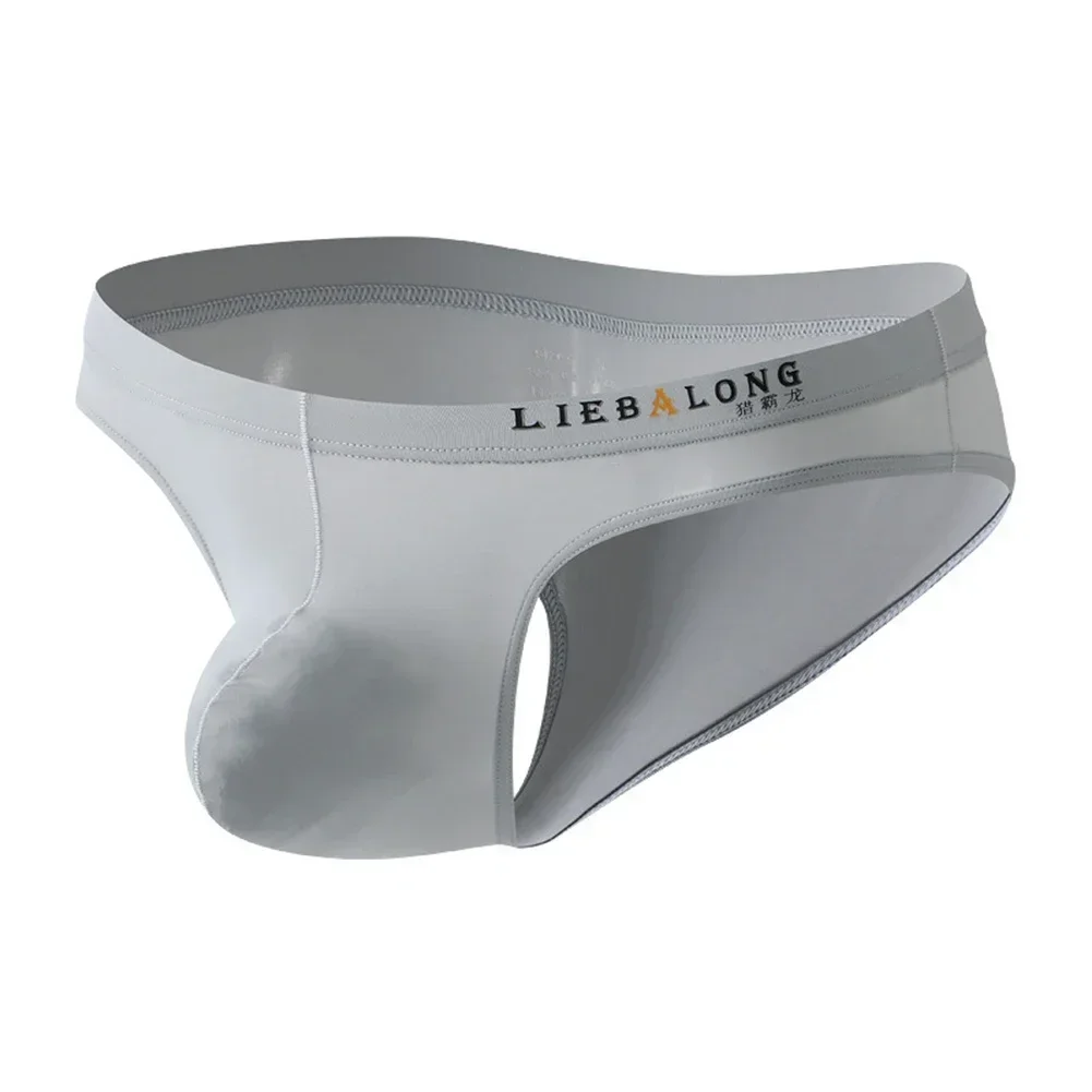 Men Ice Silk Brief Low Waist Pouch Underwear Seamless Bikini Thongs Ultra-thin Mesh Transparent Panties Soft Underpants New