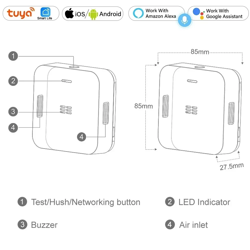 Tuya ZigBee CO Gas Alarm Detector Wireless Monoxide Leak Sensor Detection, Smart Home Gas Security Sensor work with Alexa Google