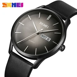 SKMEI Top Brand Genuine Leather Strap Quartz Watch Mens Fashion Male Wristwatches Waterproof Date Week Clcok reloj hombre