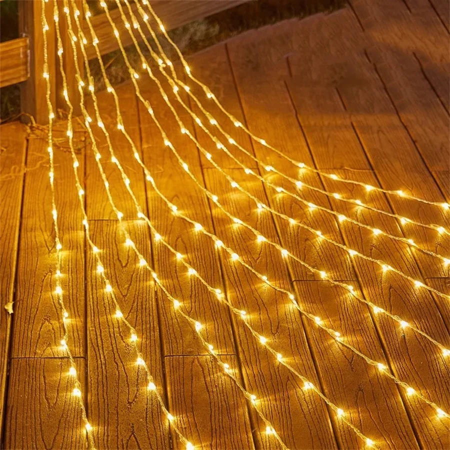 น้ําตกฝนดาวตก Rain String Light คริสต์มาสน้ํา Curtain String Light Snowfall Icicle Light สําหรับงานแต่งงาน Party Deco