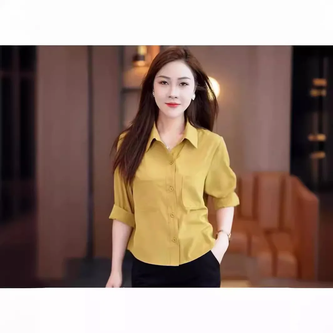 Mode chemise à manches longues pour les femmes 2025 été nouveau Style Style décontracté solide minceur à manches courtes tombant polyvalent haut