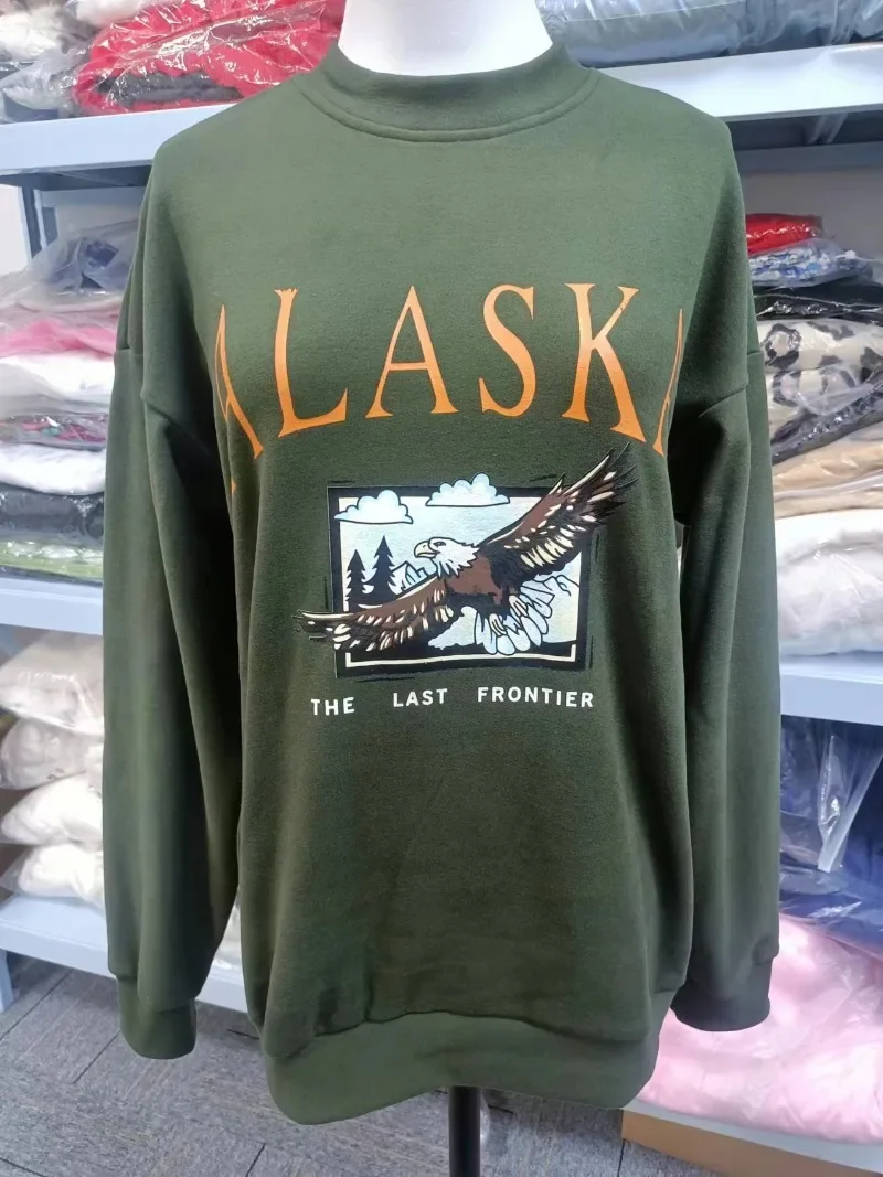 New Women Winter Fleece Hoodies Printing O-neck Long Sleeve Sweatshirts Ladies Autumn Tops Vintage Casual Loose Pullovers S-3XL