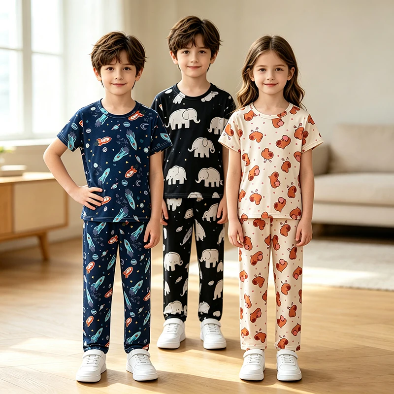 2-Pcs Children's Set Summer Printed Pajamas Short Sleeved Pants Comfortable Home Breathable Moisture Absorbing Fashionable Set