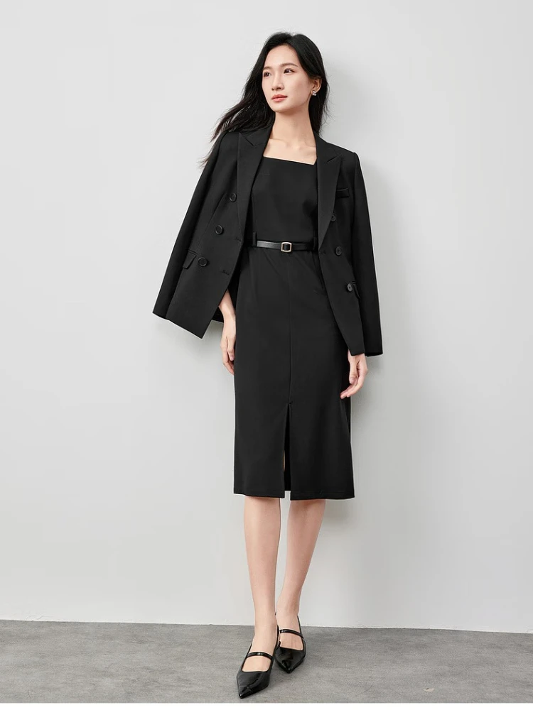 SENTUBILA السترة فستان البدلة أنيقة الخريف 2025 امرأة طويلة الأكمام التلبيب طوق معطف سترة وشاحات فستان السيدات مجموعات 151Z80054Z