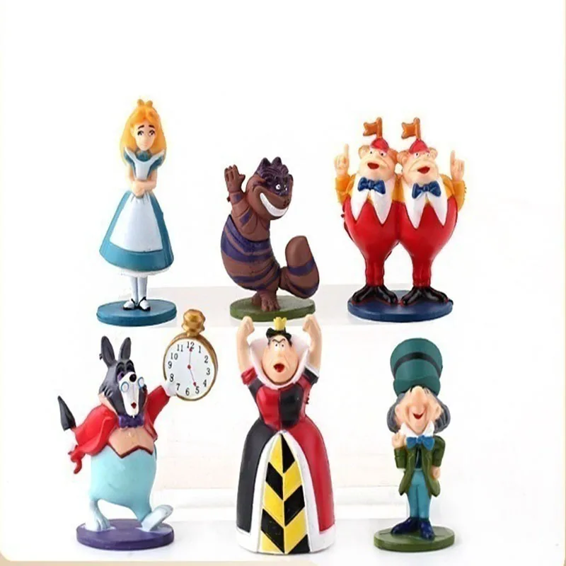 6Pcs/Set Cartoon Alice Adventures In Wonderland Action Figure Disney Anime PVC Toys Collectible Model Doll Cake Decoration Gifts