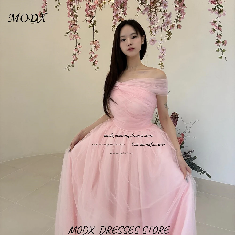 

MODX Customized Elegant Peach Pink Korea Wedding Dress Tulle A-line Corset Pleat Photoshoot Bridal Gowns Floor-Length 웨딩드레스
