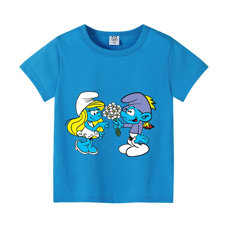 Anime Smurfs Kids Girl T-shirt Movie Cartoon Print Childern Tees Cotton Cute Tee Shirt Short Sleeve Clothing Cute Birthday Gifts