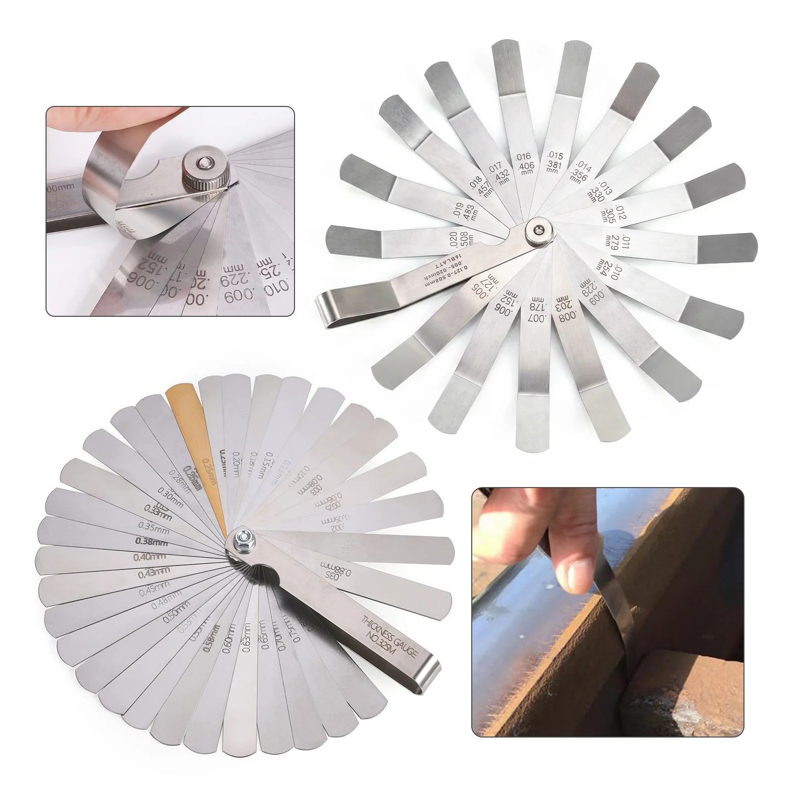 

Durable Portable 16Blades 0.127 to 1MM Feeler Gauge/32 Piece Combination Feeler Gauge Arc Stainless Steel Feeler Gauge Universal