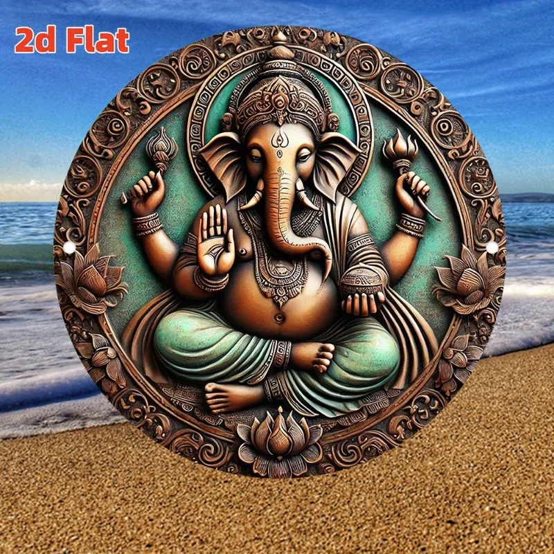 Ganesh Theme Round Aluminum wall plaque with the theme of the Virgin Mary, Wall Art Home Decor, Perfect for Home Decor, 2D Flat