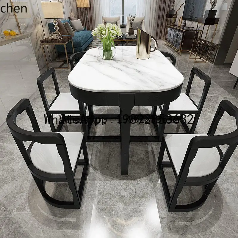 

X4 all solid wood dining table and chairs restaurant rectangular simple marble light luxury dining table
