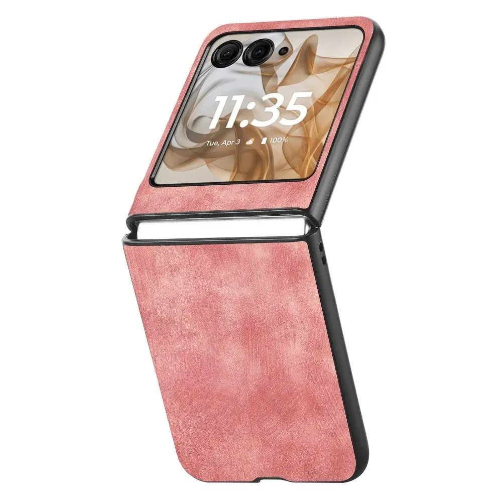 For Motorola Razr 50 Ultra Mooto Razr40 Phone Case Solid Color Skin Feeling Retro PU Leather Shockproof Protective Cover