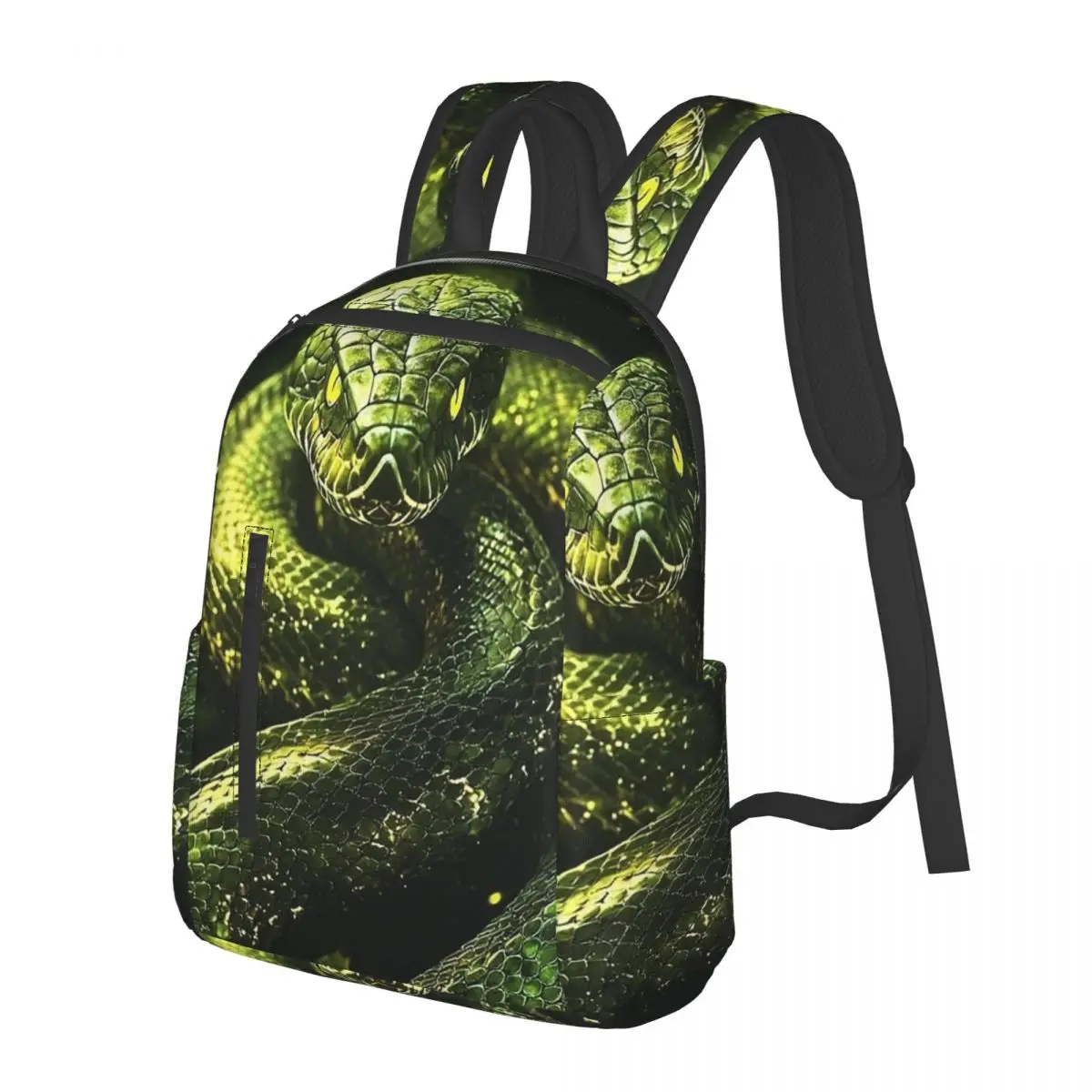 

Green Aboriginal Style Snake Print Student Backpack School Bag Hiking Travel Daypack for Men Women Bookbag Shoulder Bags