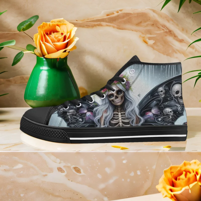 

Gothic Skull Prints Classic High Top Canvas Shoes for Men Women Vulcanized Shoes Flats Walking Sneakers High Quality Footwears