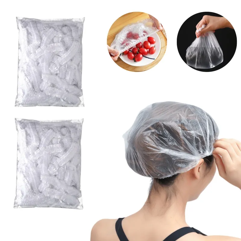 100/200/500/1000 Pcs Disposable Shower Cap Waterproof Headgear Transparent Beauty Hair Dye Salon Elastic Caps