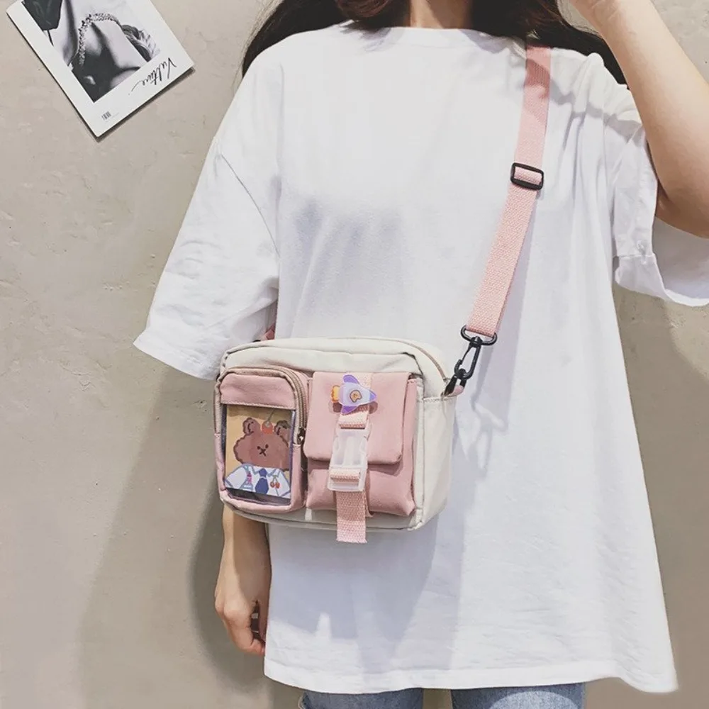 Kawaii Bag Girls Student Small Nylon Bag Mutipockets Transparent Crossbody Bags Women New Shoulder Bag Bolsa Mujer