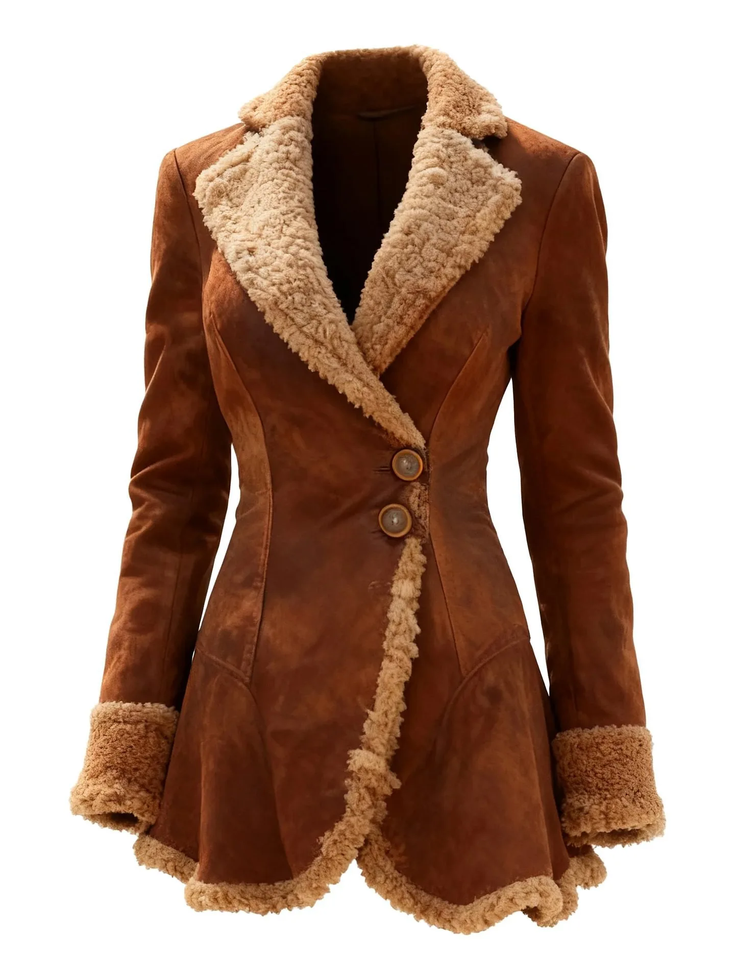 Ladies Vintage Suede Coat Sweater Lapel Beggar Jacket Women Outerwear Fall Winter Fashion Long Sleeve Warm