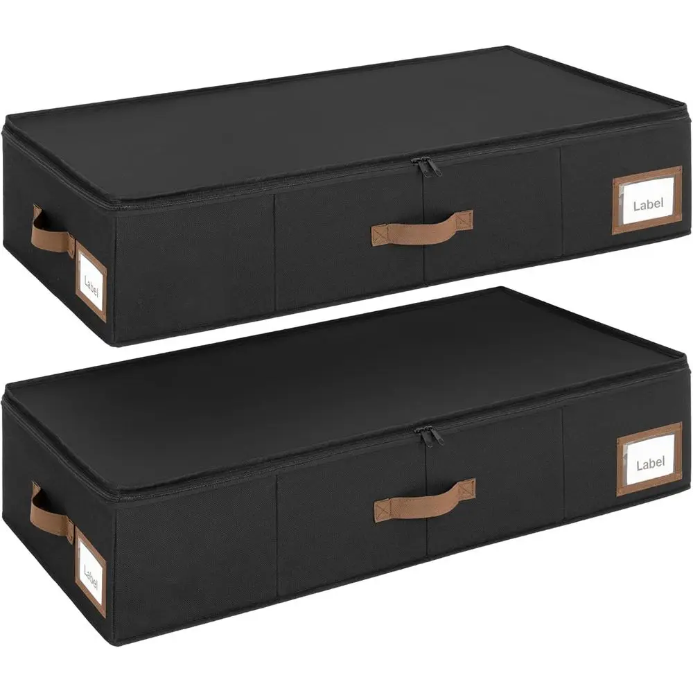

Складные ящики для хранения под кроватью с крышками, 2 шт., идеально подходят для хранения одеял, одежды, обуви, черные