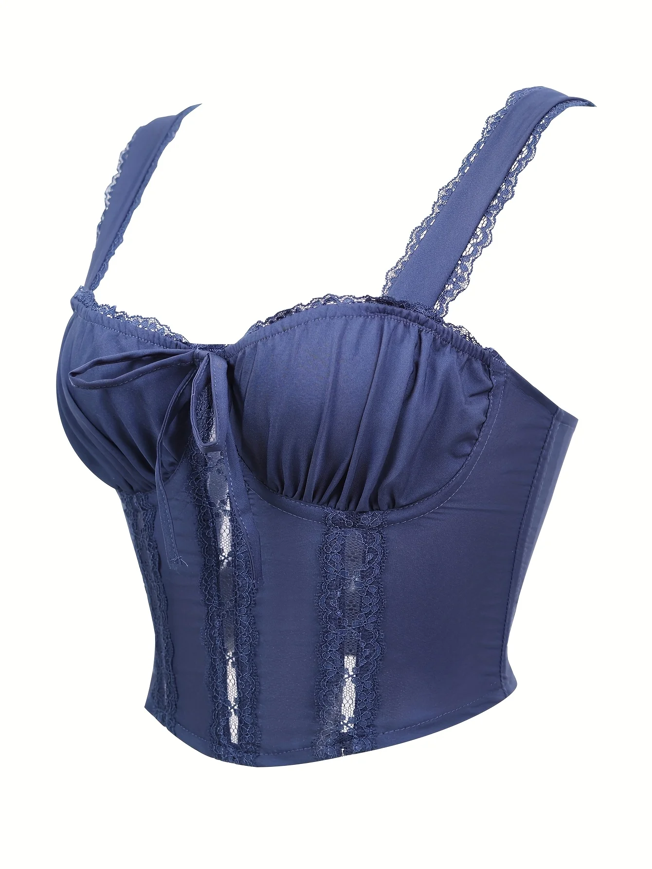 مشد بدون حمالات مضلع من الفولاذ المقاوم للصدأ باللون الأزرق الملكي وحزام كتف مزدوج على شكل فيونكة للنساء #4