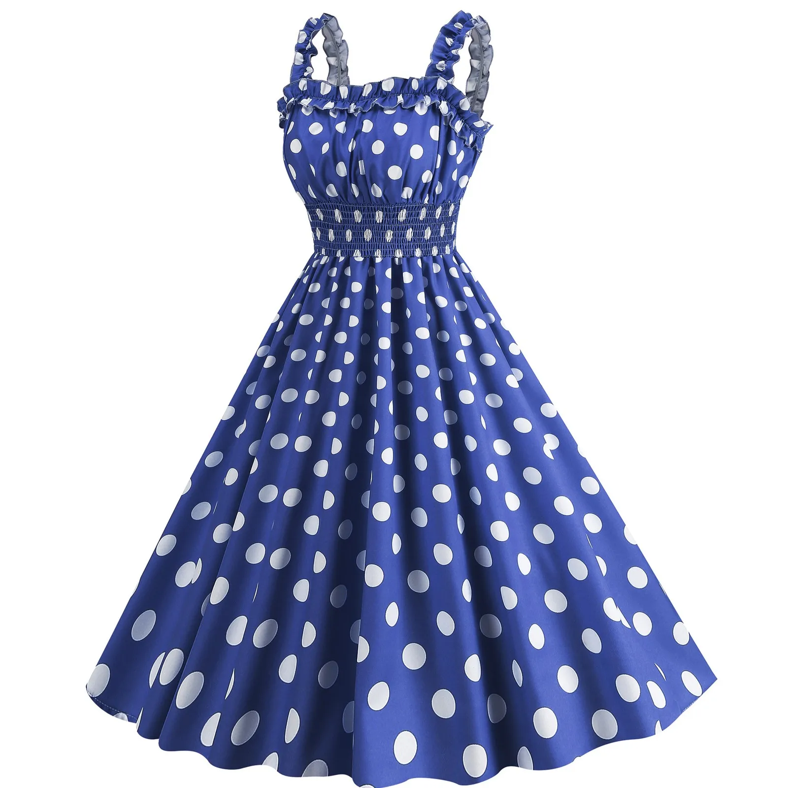 Women Retro Temperament Dresses 1950s 60s Rockabilly Polka Dot Ball Grown Party Robe Elegant Big Swing Midi Dresses