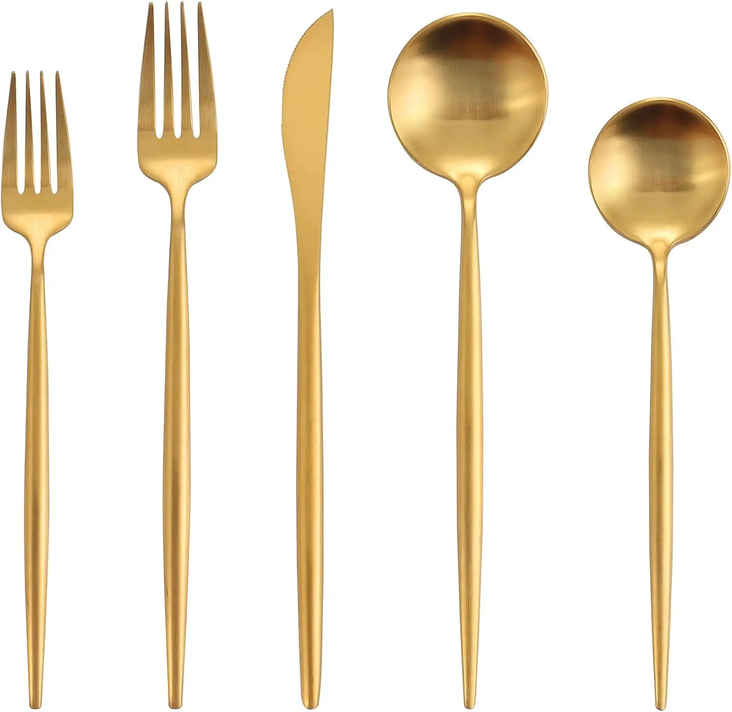 

40-Piece Matte Gold Stainless Steel Flatware Set for 8, Satin Finish, Dishwasher Safe Cutlery